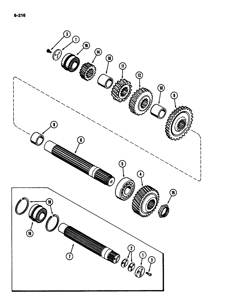 Схема запчастей Case IH 2294 - (6-216) - POWER SHIFT TRANSMISSION, INTERMEDIATE SHAFT (06) - POWER TRAIN