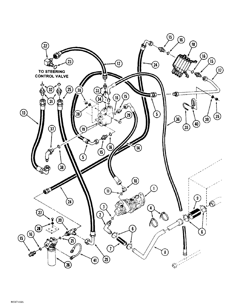 Схема запчастей Case IH 9380 QUADTRAC - (8-120) - HIGH OUTPUT HYDRAULIC SYSTEM, GEAR PUMP CIRCUIT TO PRIORITY VALVE, P.I.N. JEE0071001 AND AFTER (08) - HYDRAULICS