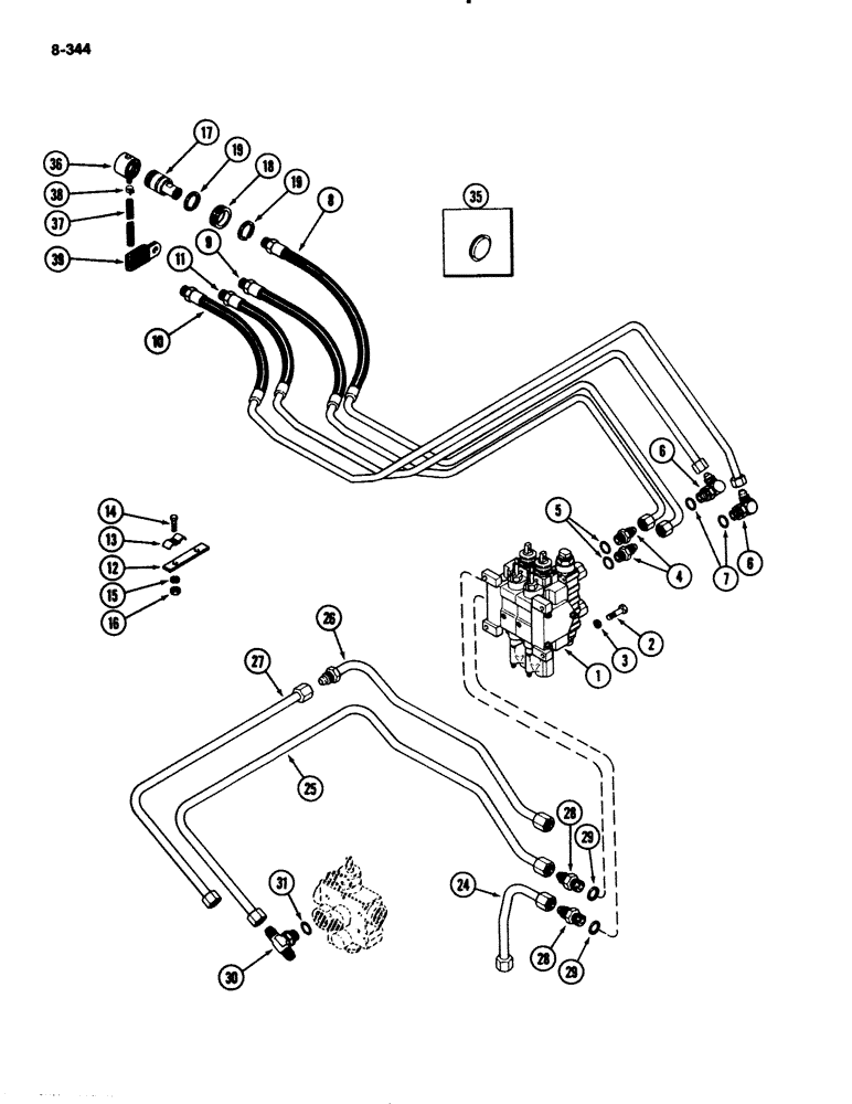 Схема запчастей Case IH 2294 - (8-344) - REMOTE HYDRAULICS, VALVE, HOSES AND COUPLINGS, 2 CIRCUIT SYSTEM WITH LOAD CHECK (08) - HYDRAULICS