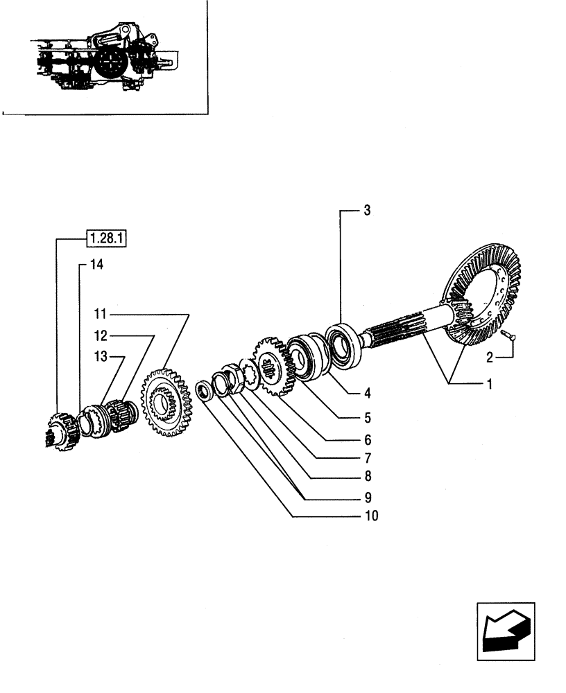 Схема запчастей Case IH JX85 - (1.32.1[03]) - CENTRAL REDUCTION GEARS - BEVEL GEAR PAIR AND GEAR (03) - TRANSMISSION