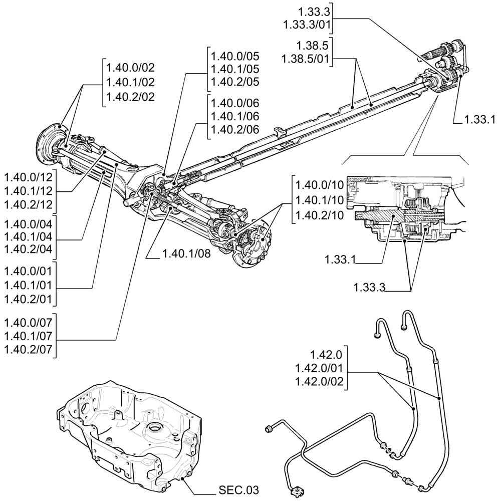 Схема запчастей Case IH MAXXUM 100 - (1.33.0) - SEC. 04 - FRONT AXLE & STEERING (04) - FRONT AXLE & STEERING