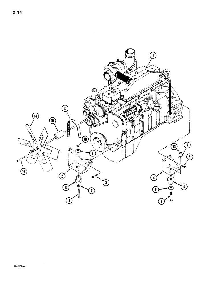 Схема запчастей Case IH 9110 - (2-14) - ENGINE MOUNTING (02) - ENGINE