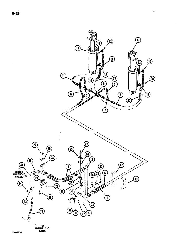 Схема запчастей Case IH 9170 - (8-26) - THREE POINT HITCH HYDRAULICS, LIFT CYLINDERS AND LINES, PRIOR TO P.I.N. JCB0002092 (08) - HYDRAULICS