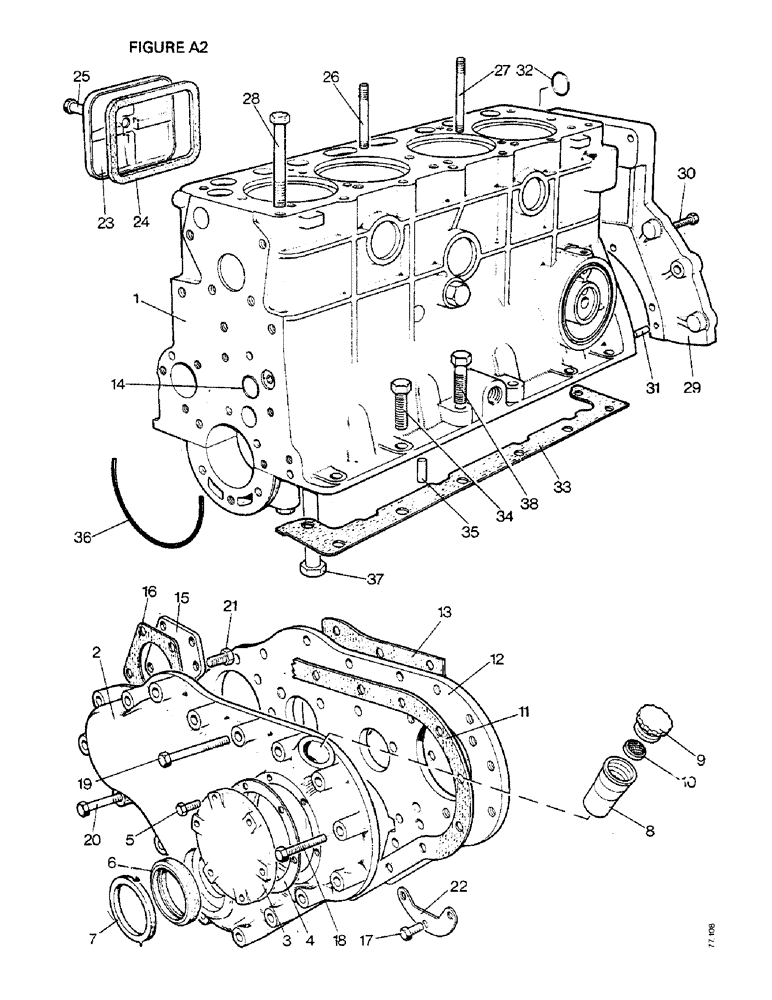 Схема запчастей Case IH 1410 - (A02-1) - ENGINE, CYLINDER BLOCK AND COVERS, 1410, 1410Q, 1410SK, 1412, 1412Q, 1412G, 1412SK (01) - ENGINE