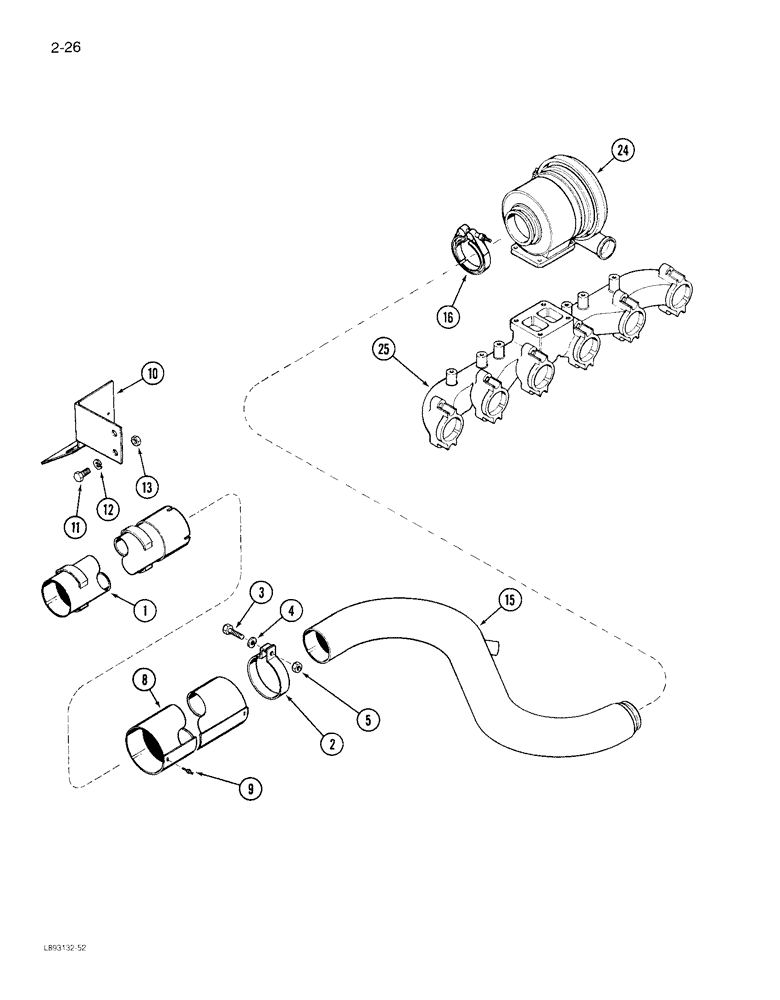 Схема запчастей Case IH 1822 - (2-26) - EXHAUST SYSTEM 6TA-830 ENGINE (01) - ENGINE