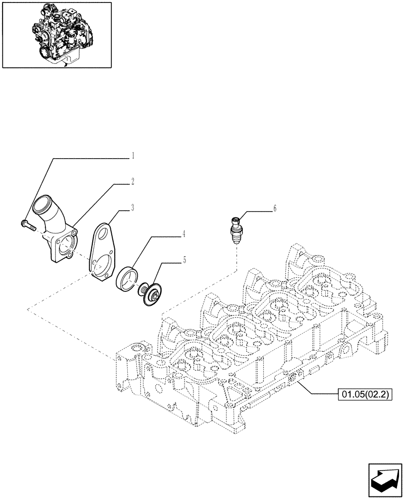 Схема запчастей Case IH WDX1202 - (01.15[02.3]) - THERMOSTAT - ENGINE COOLING SYSTEM (01) - ENGINE