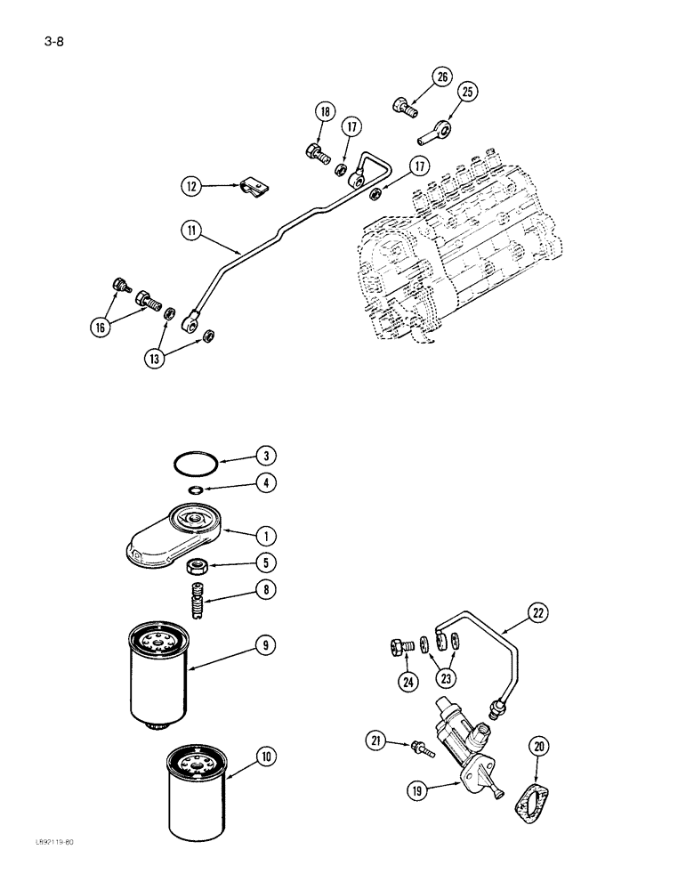 Схема запчастей Case IH 1844 - (3-08) - FUEL FILTER AND TRANSFER PUMP 6TA-830 ENGINE (02) - FUEL SYSTEM