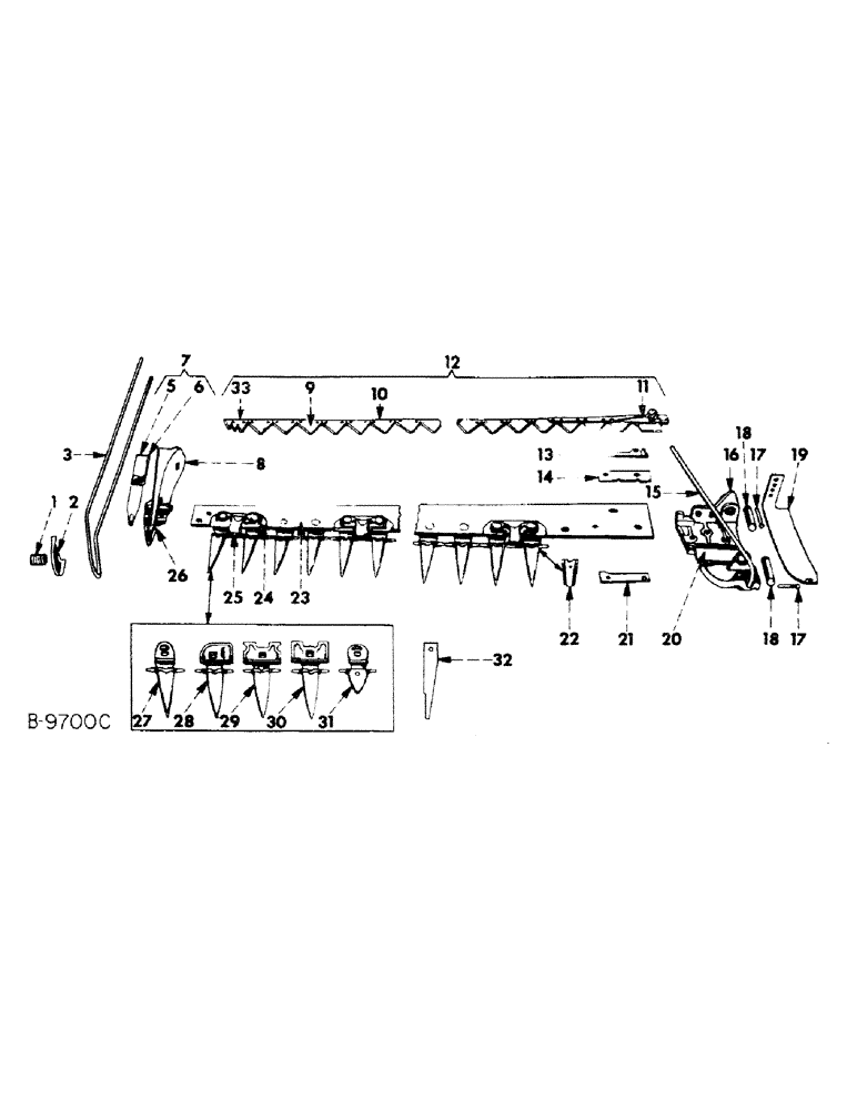 Схема запчастей Case IH 22 - (Q-09) - GRASS ROD, INNER AND OUTER SHOES, CUTTER BARS, KNIVES AND GUARDS 