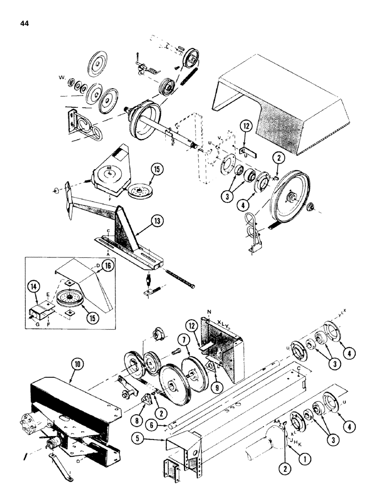 Схема запчастей Case IH 742 - (44) - MAIN DRIVES, FRONT UNIT 