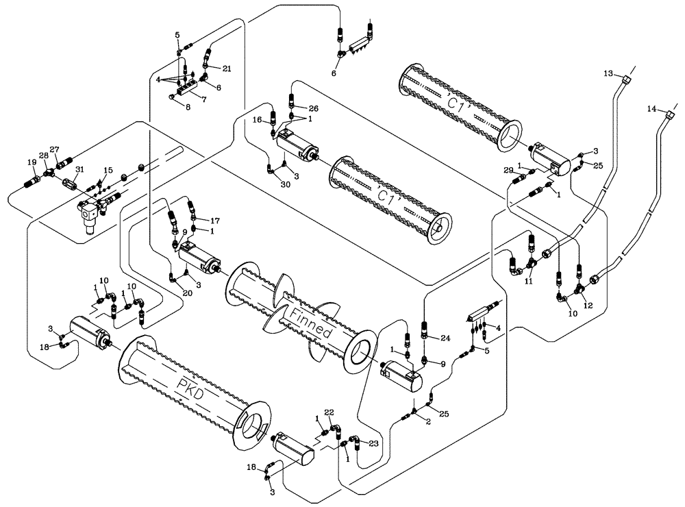 Схема запчастей Case IH 7700 - (B08[01]) - HYDRAULIC CIRCUIT {PKD/Finned/1st & 2nd Floating Rollers} Hydraulic Components & Circuits