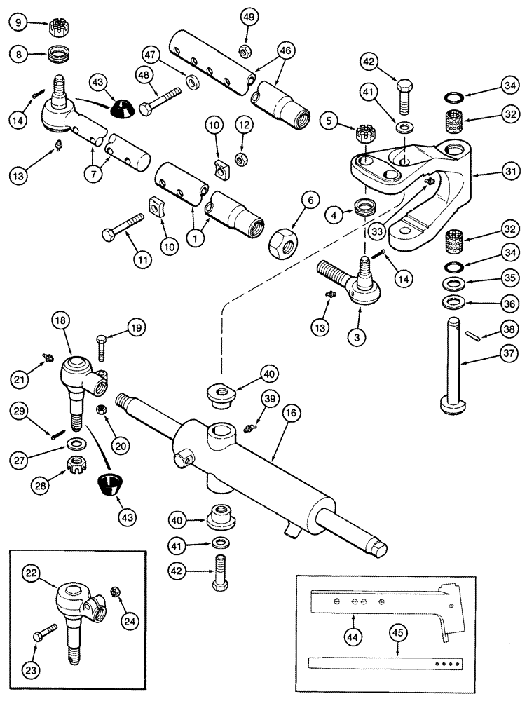 Схема запчастей Case IH 2555 - (05-07) - STEERING CYLINDER AND TIE ROD (04) - STEERING