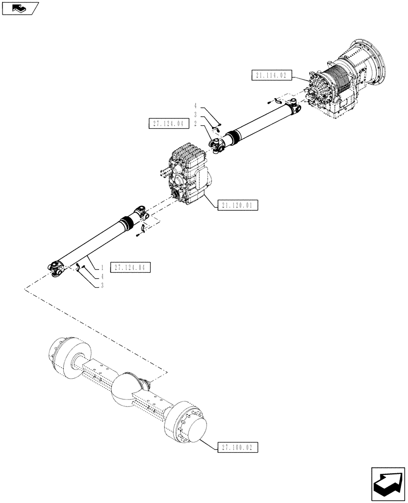 Схема запчастей Case IH TITAN 4530 - (27.124.03) - DRIVELINE MOUNTING, WITH AUXILIARY TRANSMISSION (27) - REAR AXLE SYSTEM