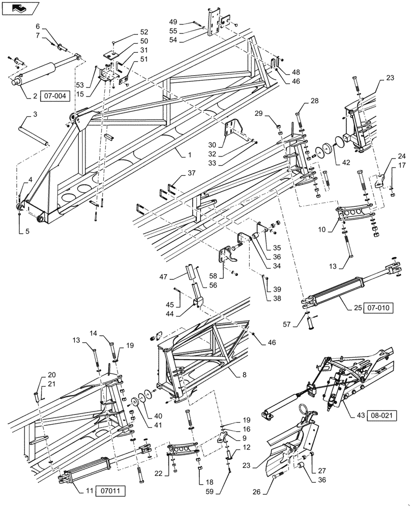 Схема запчастей Case IH 4420 - (08-010[03]) - INNER BOOM MOUNTING, LH, 120 BOOM, ASN YAT028323 (09) - BOOMS