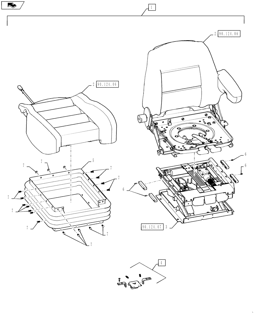 Схема запчастей Case IH TITAN 4530 - (90.124.05) - LUXURY LEATHER SEAT ASSEMBLY, BSN YCT033001 (90) - PLATFORM, CAB, BODYWORK AND DECALS