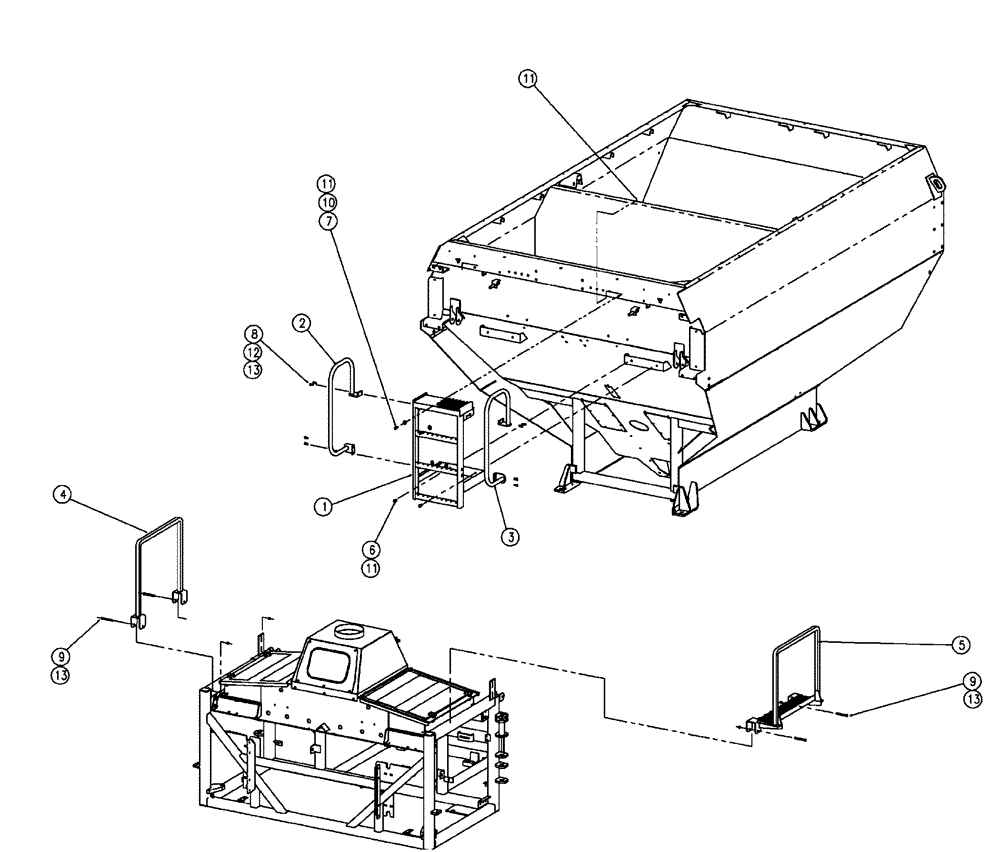 Схема запчастей Case IH FLX810 - (02-052) - LADDER GROUP, SINGLE BIN Bin Group