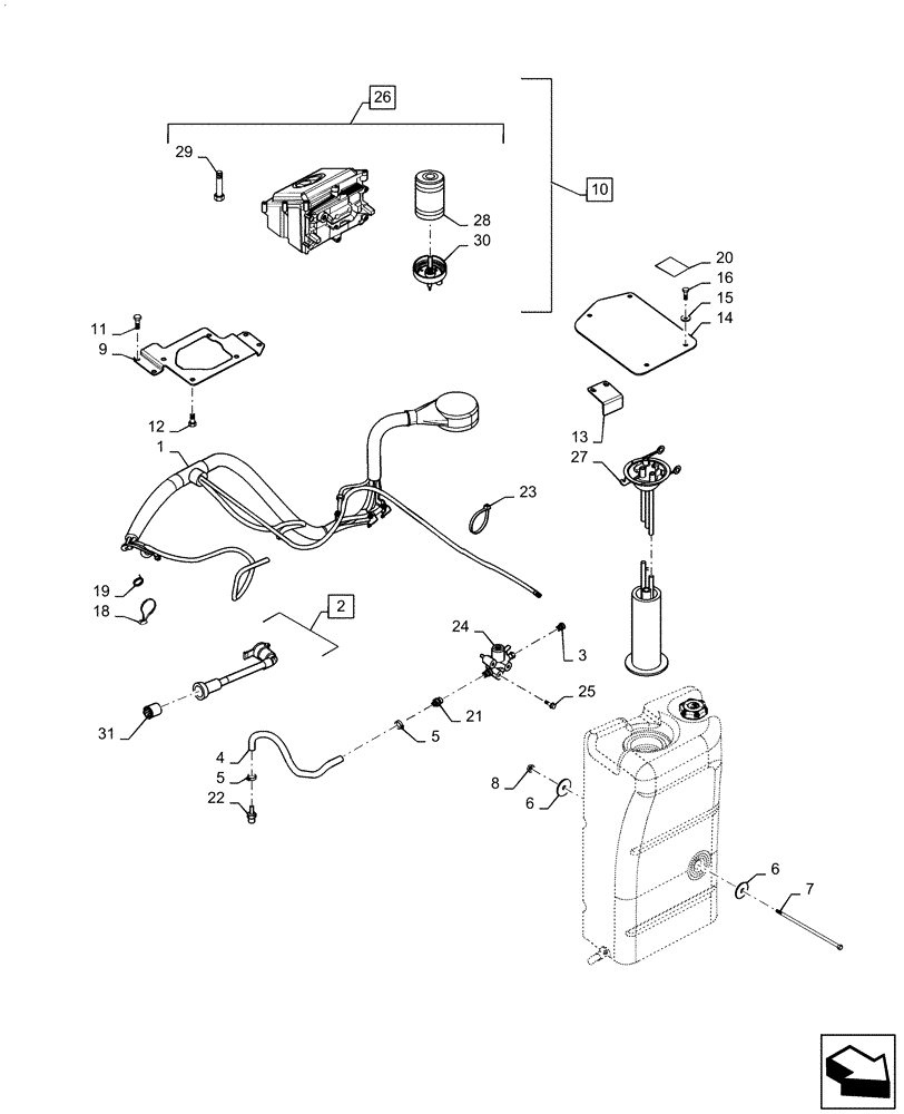 Схема запчастей Case IH MAGNUM 190 - (10.254.05[02]) - SCR HOSE ASSEMBLY AND COMPONENTS (10) - ENGINE