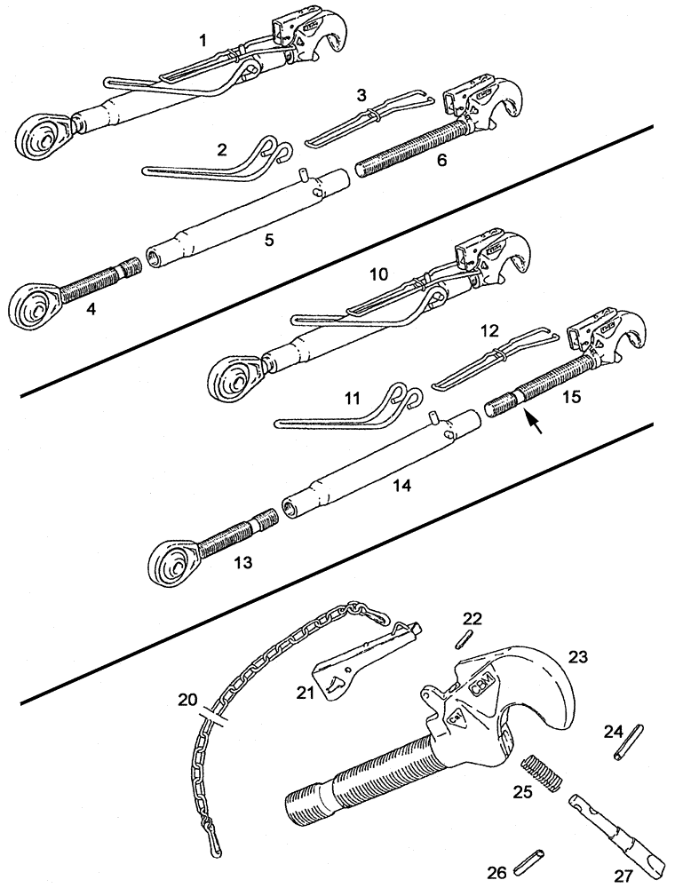 Схема запчастей Case IH C55 - (08-39[01]) - UPPER SUSPENSION ARM WITH CLAW END / EHR (08) - HYDRAULICS