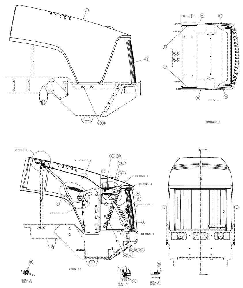 Схема запчастей Case IH FLX4010 - (04-020[01]) - HOOD ASSEMBLY, HOOD/GRILLE Frame & Suspension