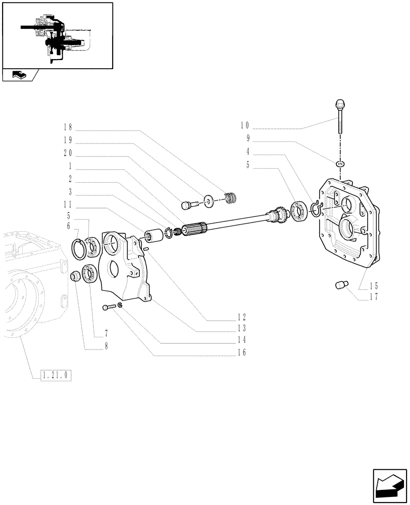 Схема запчастей Case IH FARMALL 90 - (1.80.1/04[01]) - POWER TAKE-OFF 540/1000 NA WITH 2 PTO ENDS AND NA SELECTION SPEED SYSTEM (VAR.335959) (07) - HYDRAULIC SYSTEM