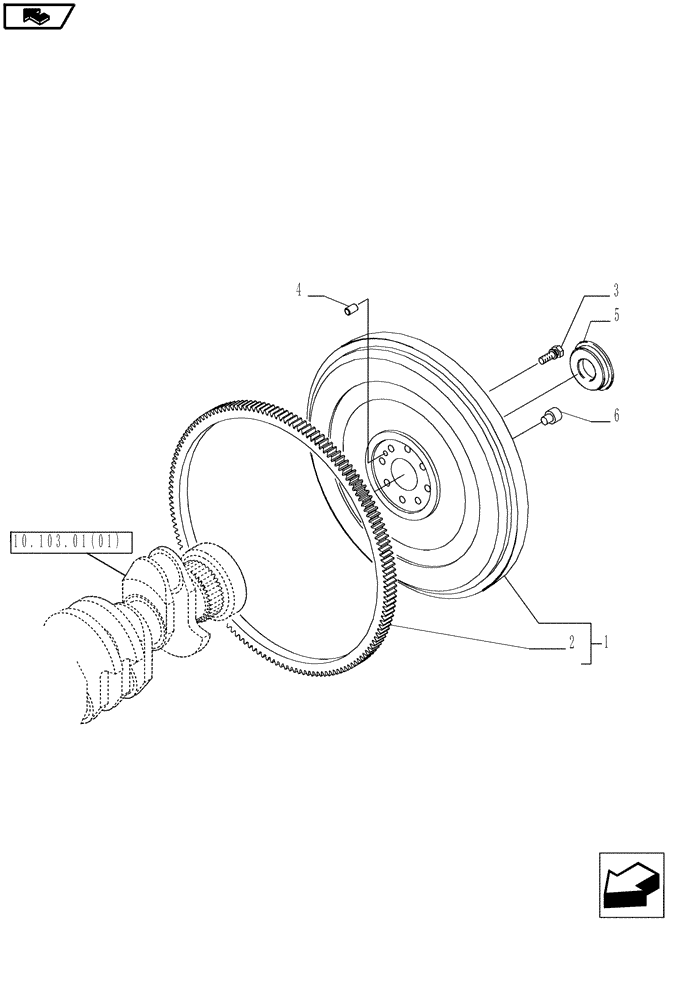 Схема запчастей Case IH MAGNUM 210 - (10.103.02[01]) - FLYWHEEL, WITH POWERSHIFT TRANSMISSION (10) - ENGINE