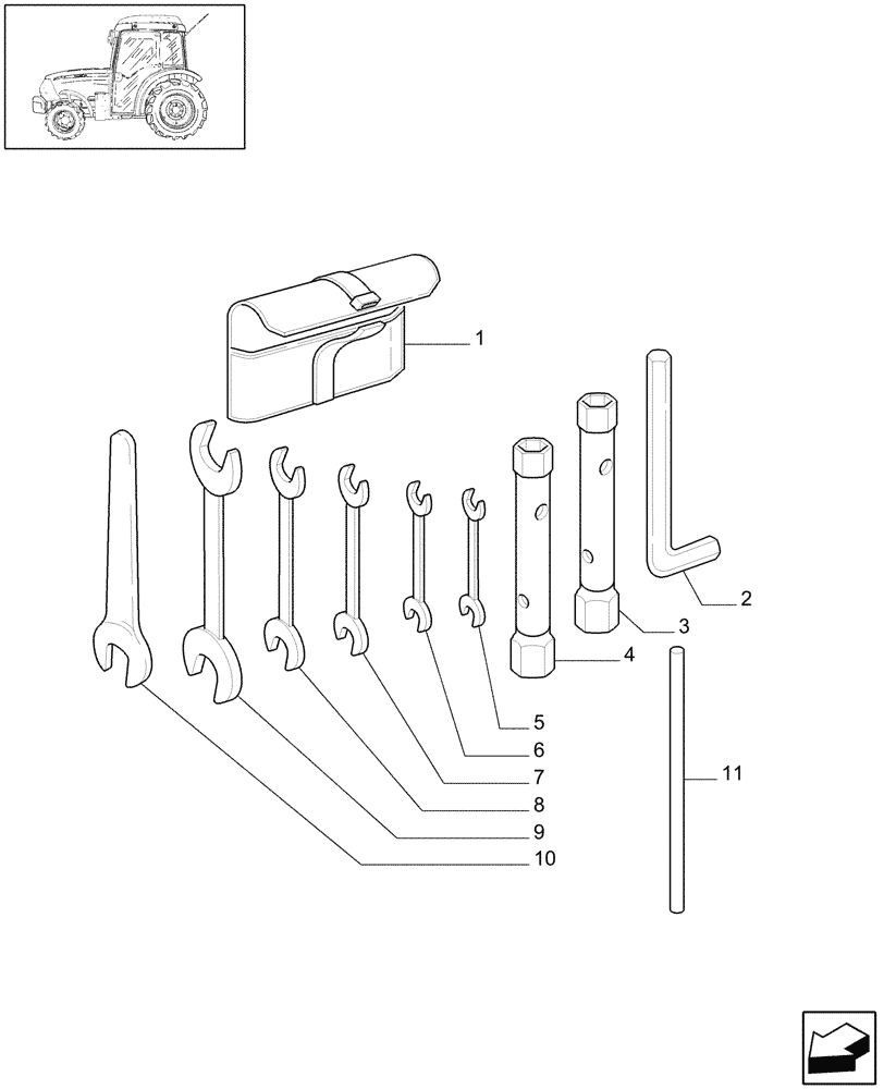 Схема запчастей Case IH JX1095N - (1.99.0) - (VAR.996) SET OF TOOLS (10) - OPERATORS PLATFORM/CAB