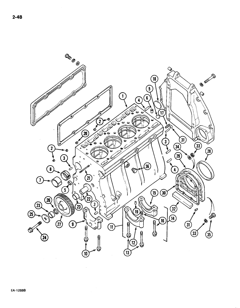 Схема запчастей Case IH 585 - (2-48) - CYLINDER BLOCK AND RELATED PARTS (02) - ENGINE