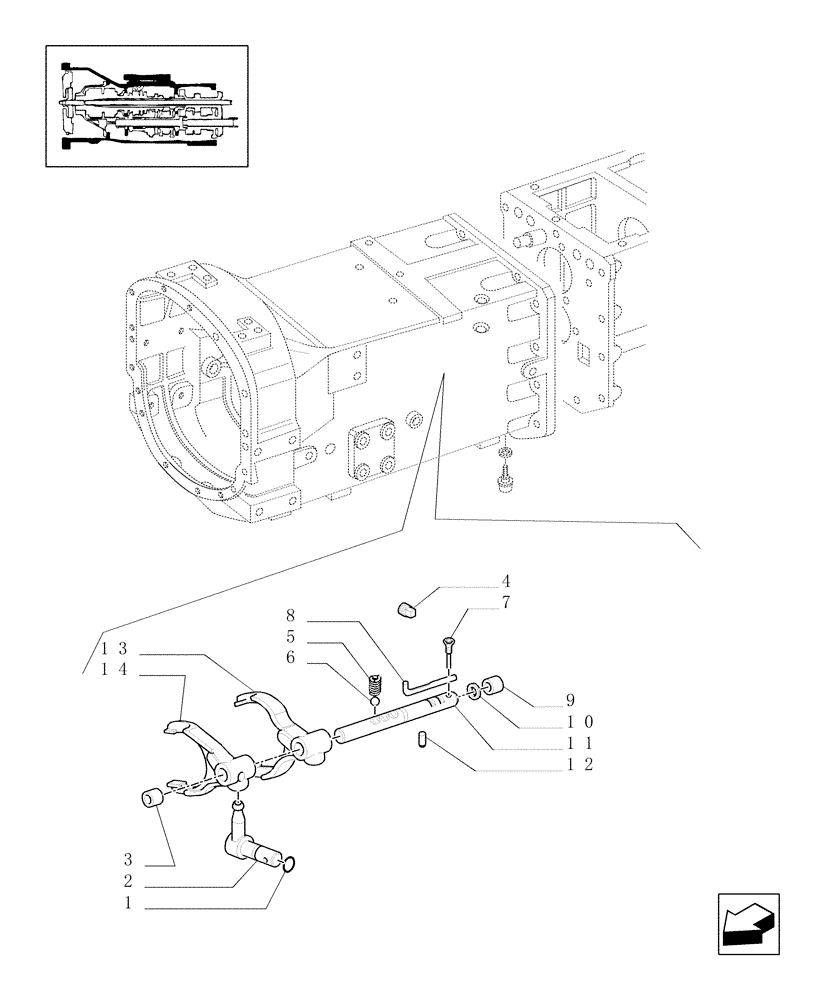 Схема запчастей Case IH JX90U - (1.29.0/02) - (VAR.113-119-119/1) SYNCHRONIZED CREEPER AND REVERSER UNIT - ROD AND FORK (03) - TRANSMISSION