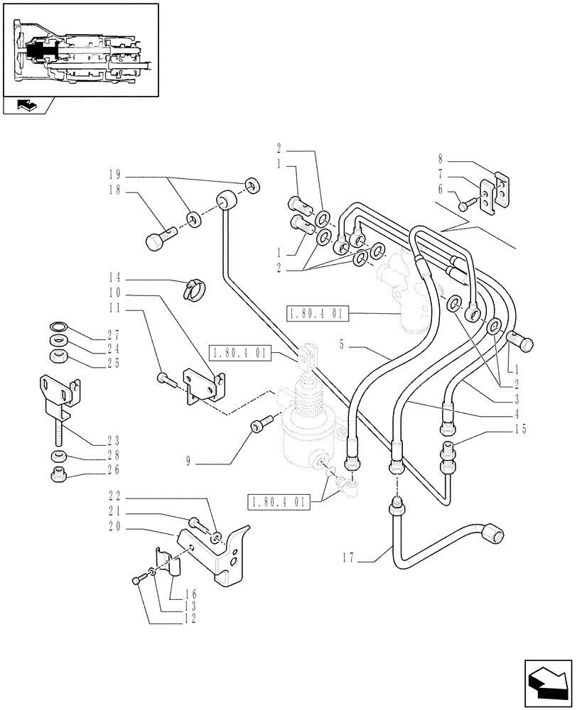 Схема запчастей Case IH FARMALL 95N - (1.80.4[02]) - PTO ENGAGEMENT CLUTCH - PIPES (07) - HYDRAULIC SYSTEM