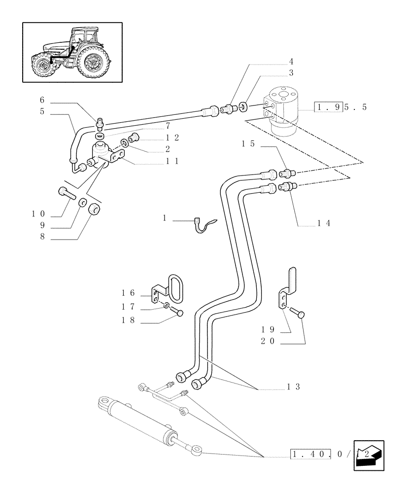 Схема запчастей Case IH JX100U - (1.42.0/01[02]) - FRONT AXLE - 4-WD - POWER STEERING HYDRAULIC CONTROL - PIPES & BRACKETS (04) - FRONT AXLE & STEERING