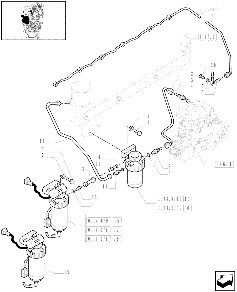 Схема запчастей Case IH MXM175 - (0.14.0[04]) - 2 FILTERS FUEL SYSTEM (01) - ENGINE