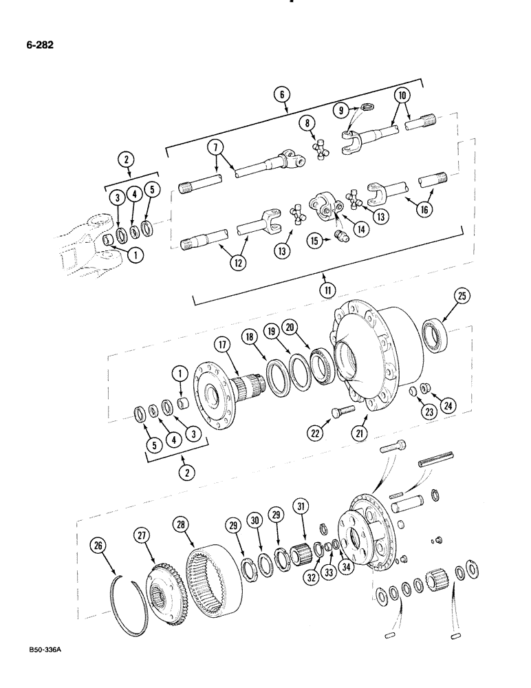 Схема запчастей Case IH 885 - (6-282) - WHEEL HUB AND DRIVE, FRONT, 4 WHEEL DRIVE PRIOR TO P.I.N. 18001 (06) - POWER TRAIN