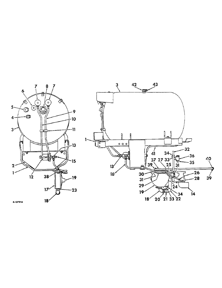 Схема запчастей Case IH 806 - (E-13) - FUEL SYSTEM, FUEL TANK, SUPPORTS AND PIPING, LP GAS, ENGINE SERIAL NO. 5482 AND BELOW (02) - FUEL SYSTEM