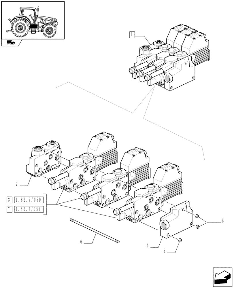 Схема запчастей Case IH PUMA 195 - (1.82.7/05B) - ELECTRONIC MID MOUNTED VALVES 3 SLICE - BREAKDOWN (07) - HYDRAULIC SYSTEM