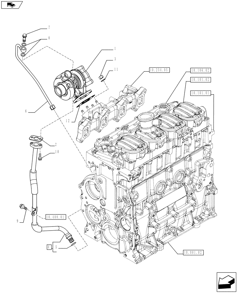 Схема запчастей Case IH FARMALL 65C - (10.250.02) - TURBOCHARGER & RELATED PARTS (10) - ENGINE