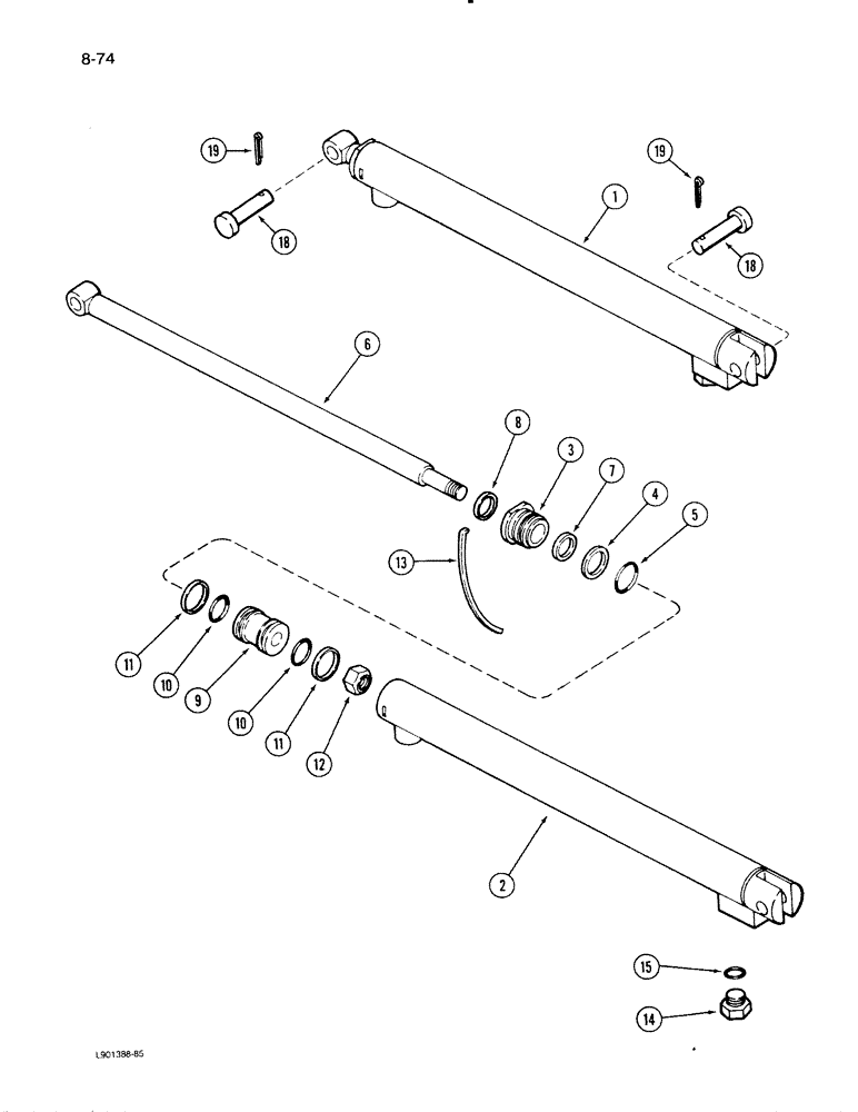 Схема запчастей Case IH 1620 - (8-74) - UNLOADER TUBE SWING CYLINDER (07) - HYDRAULICS