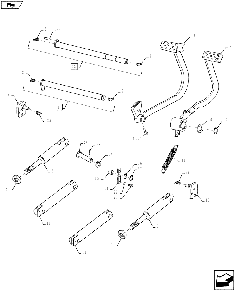 Схема запчастей Case IH FARMALL 45A - (33.120.02) - BRAKE PEDALS AND LINKAGE (33) - BRAKES & CONTROLS