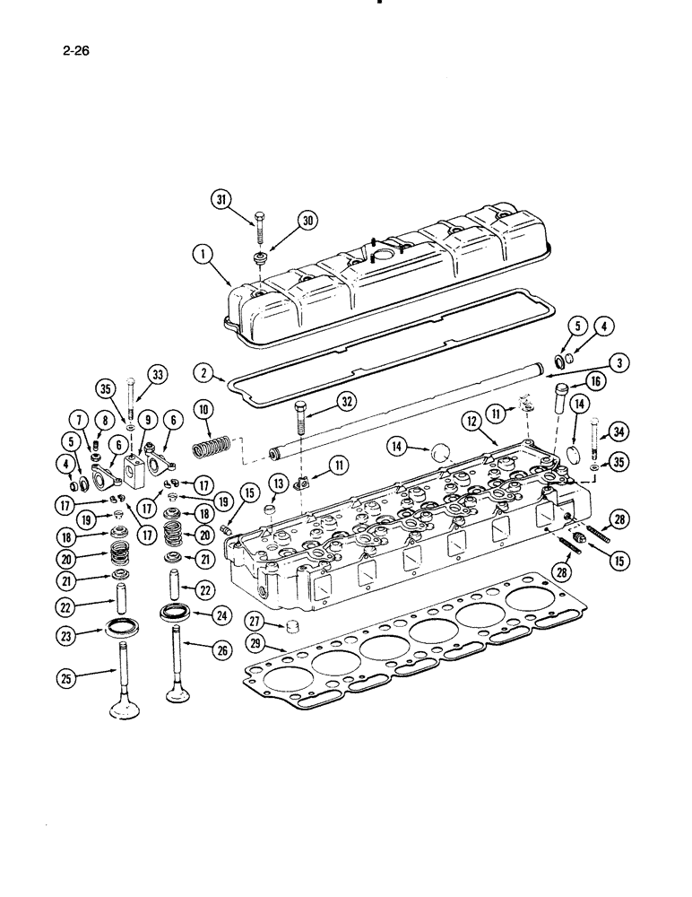 Схема запчастей Case IH 1670 - (2-26) - CYLINDER HEAD AND VALVE MECHANISM, DTI466C ENGINE (01) - ENGINE