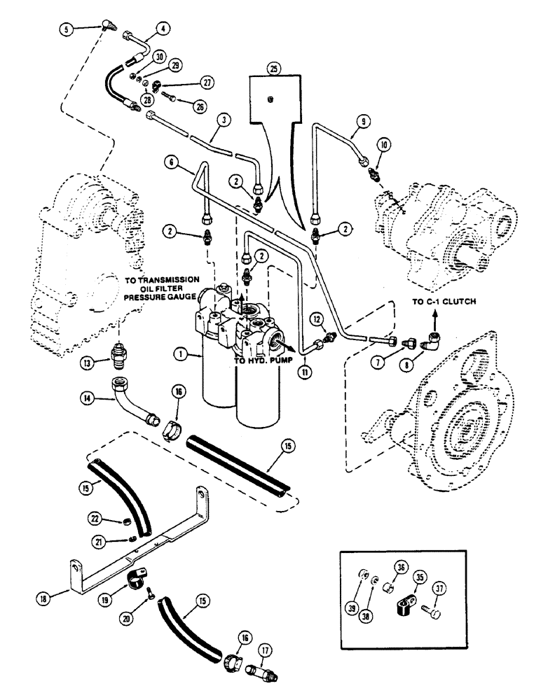 Схема запчастей Case IH 2670 - (272) - P.T.O. HYDRAULICS, HYDRAULIC OIL FILTER HOUSING AND LUBE LINES, FIRST USED TRANSMISSION S/N 10025704 (08) - HYDRAULICS