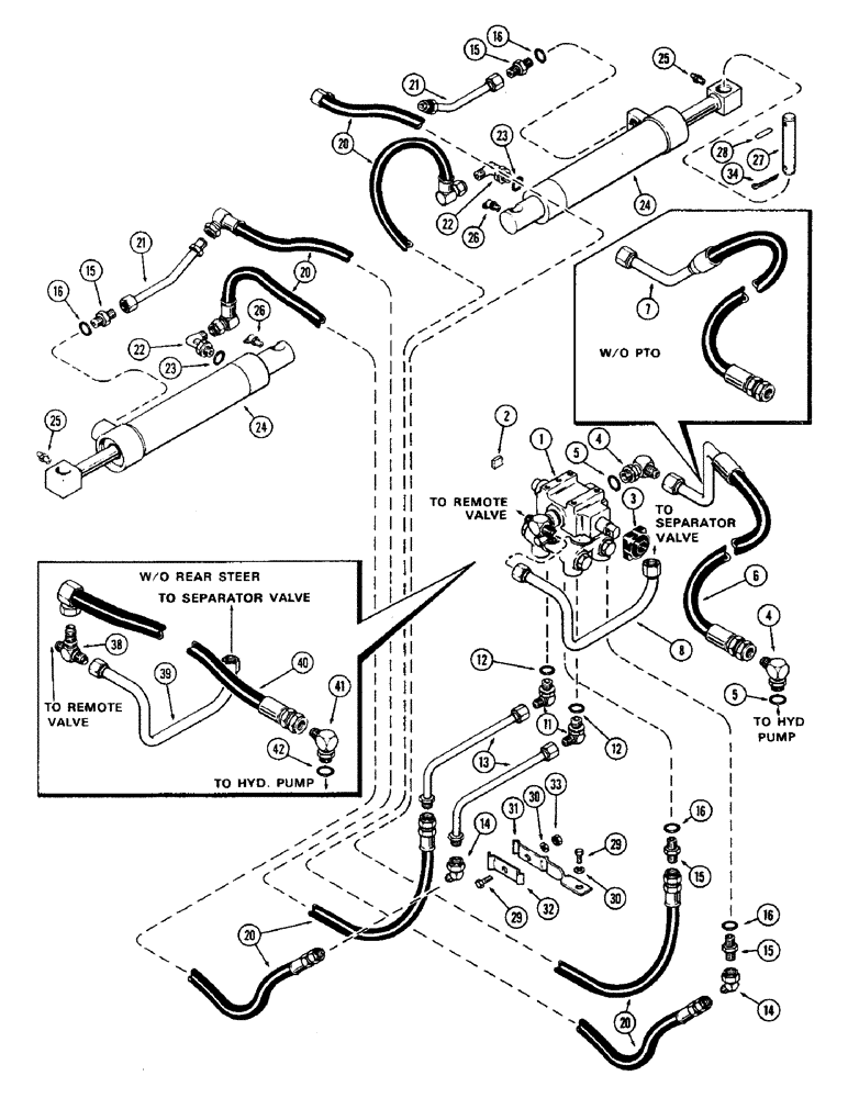 Схема запчастей Case IH 2470 - (092) - REAR HYDRAULIC STEER (05) - STEERING