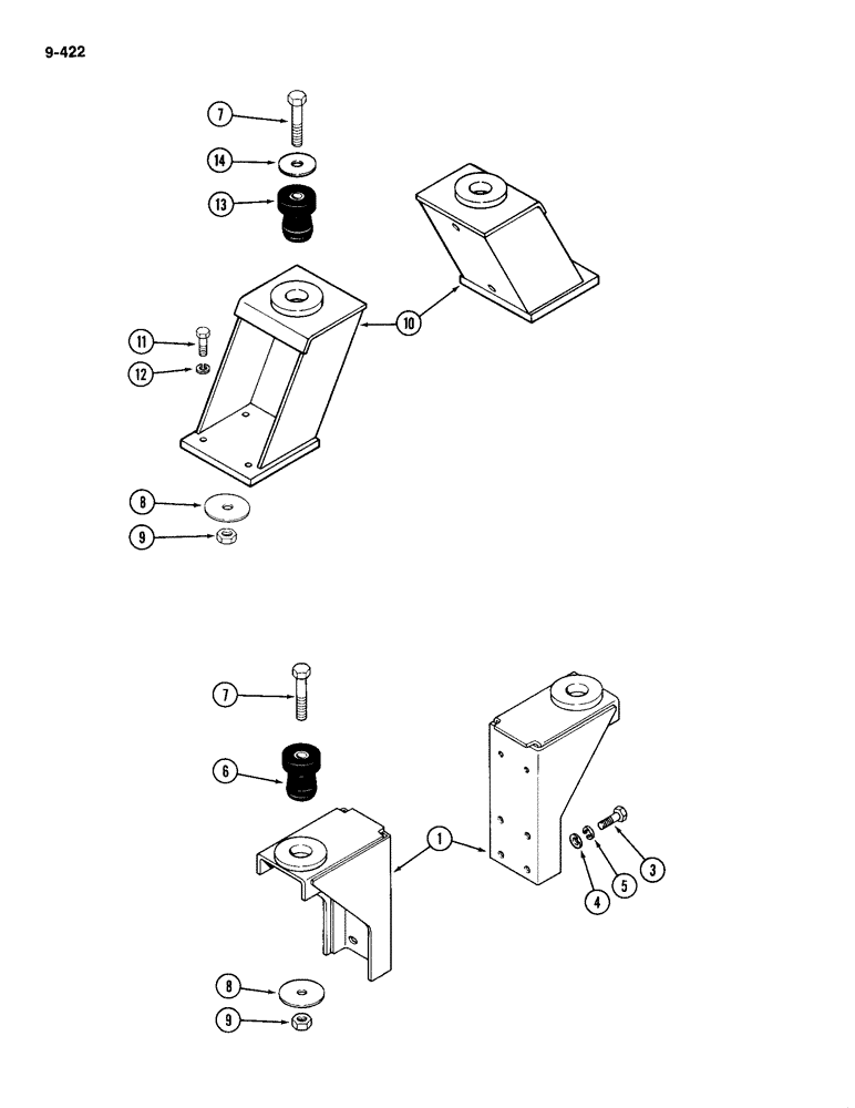 Схема запчастей Case IH 2094 - (9-422) - CAB OR 4 POST PROTECTIVE FRAME, FRONT AND REAR MOUNTS (09) - CHASSIS/ATTACHMENTS