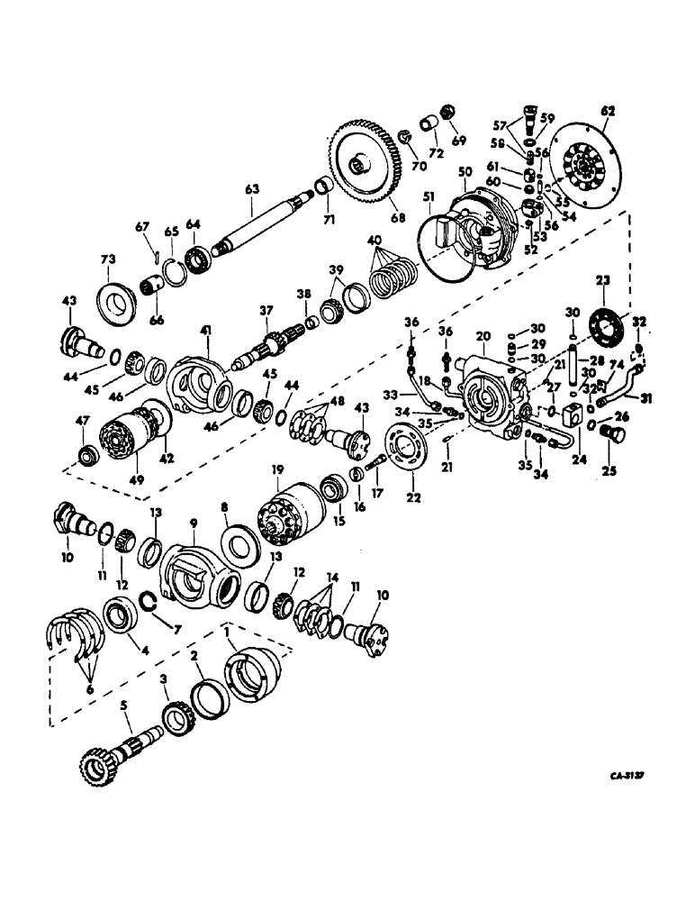 Схема запчастей Case IH HYDRO 70 - (07-17) - DRIVE TRAIN, HYDROSTATIC DR. GEARS, SHAFTS, BEARINGS, MOTOR, PUMP, CENTER SECTION, TUBES & CONNECT. (04) - Drive Train