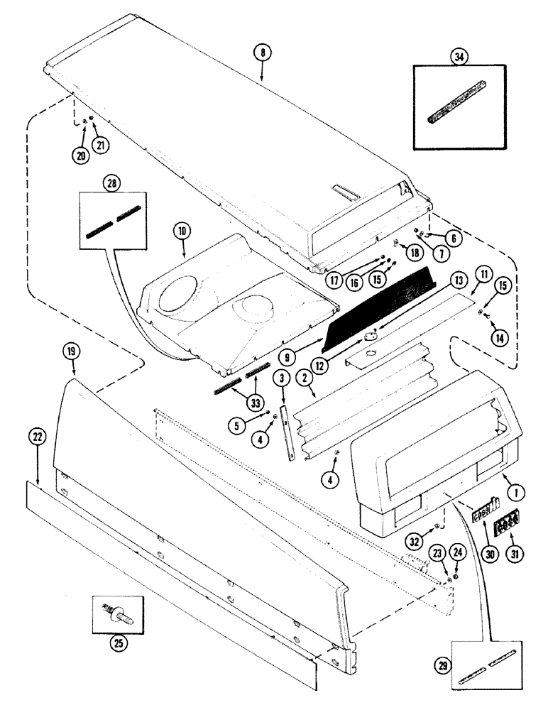 Схема запчастей Case IH 2594 - (9-034) - UPPER GRILLE, HOOD, SIDE AND DECAL PANELS (09) - CHASSIS/ATTACHMENTS