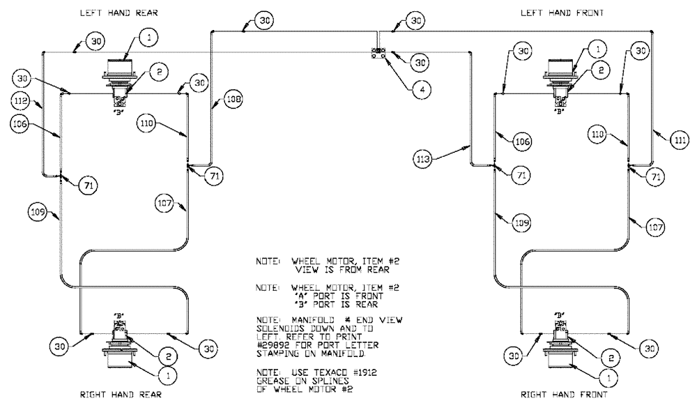 Схема запчастей Case IH 3185 - (06-008) - WHEEL MOTORS (POWER SHIFT) Hydraulic Plumbing