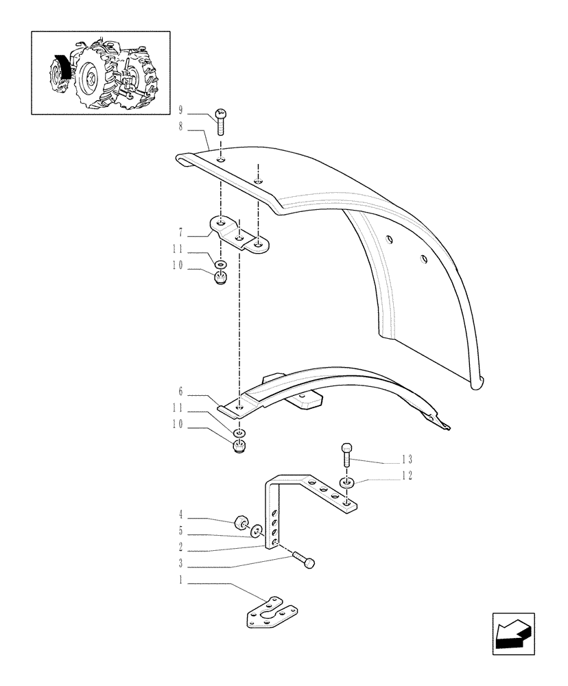 Схема запчастей Case IH JX1095N - (1.43.0/02[01]) - (VAR.860) 4WD FRONT MUDGUARDS (04) - FRONT AXLE & STEERING