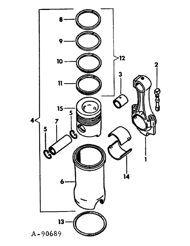 Схема запчастей Case IH D-239 - (D-04) - CONNECTING RODS, PISTONS AND SLEEVES, FOUR RING PISTONS 