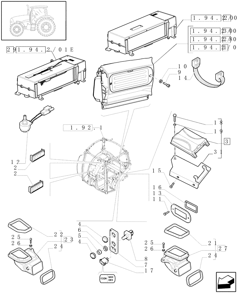 Схема запчастей Case IH PUMA 195 - (1.94.2/01[01A]) - (VAR.098) AUTOMATIC CLIMATE CONTROL - VENTILATION DUCTS - D5488 - C6481 (10) - OPERATORS PLATFORM/CAB