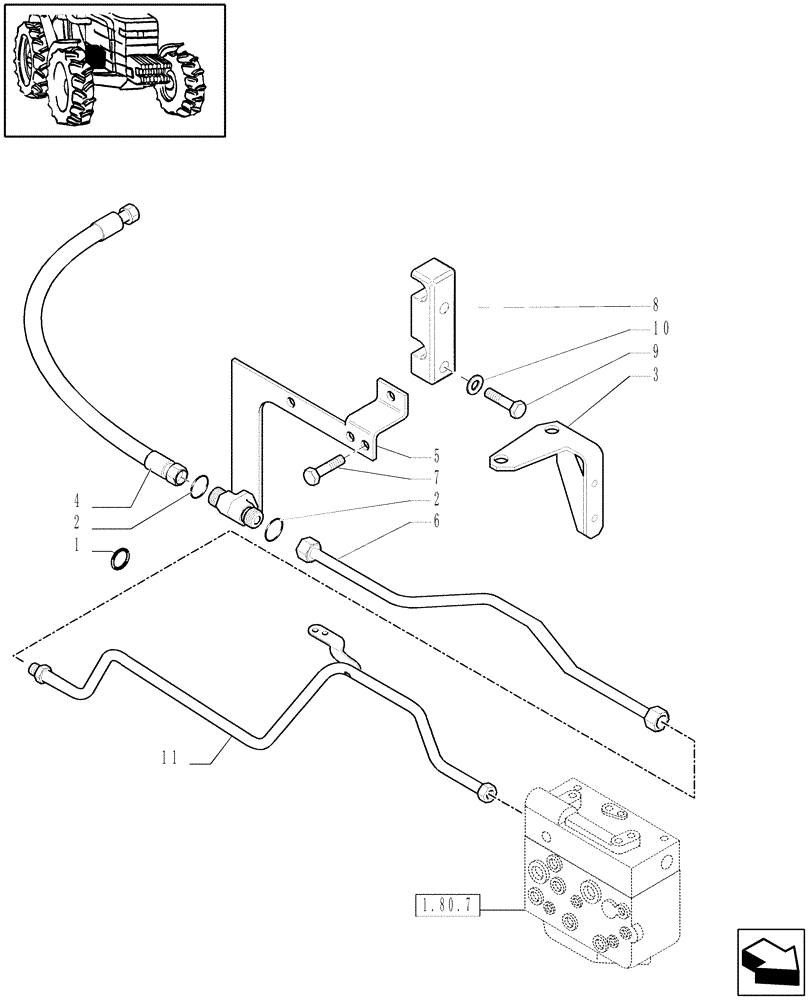 Схема запчастей Case IH MAXXUM 110 - (1.32.6/03) - (CL.3) FRONT AXLE W/MULTI-PLATE DIFF. LOCK AND STEERING SENSOR - PIPES (03) - TRANSMISSION