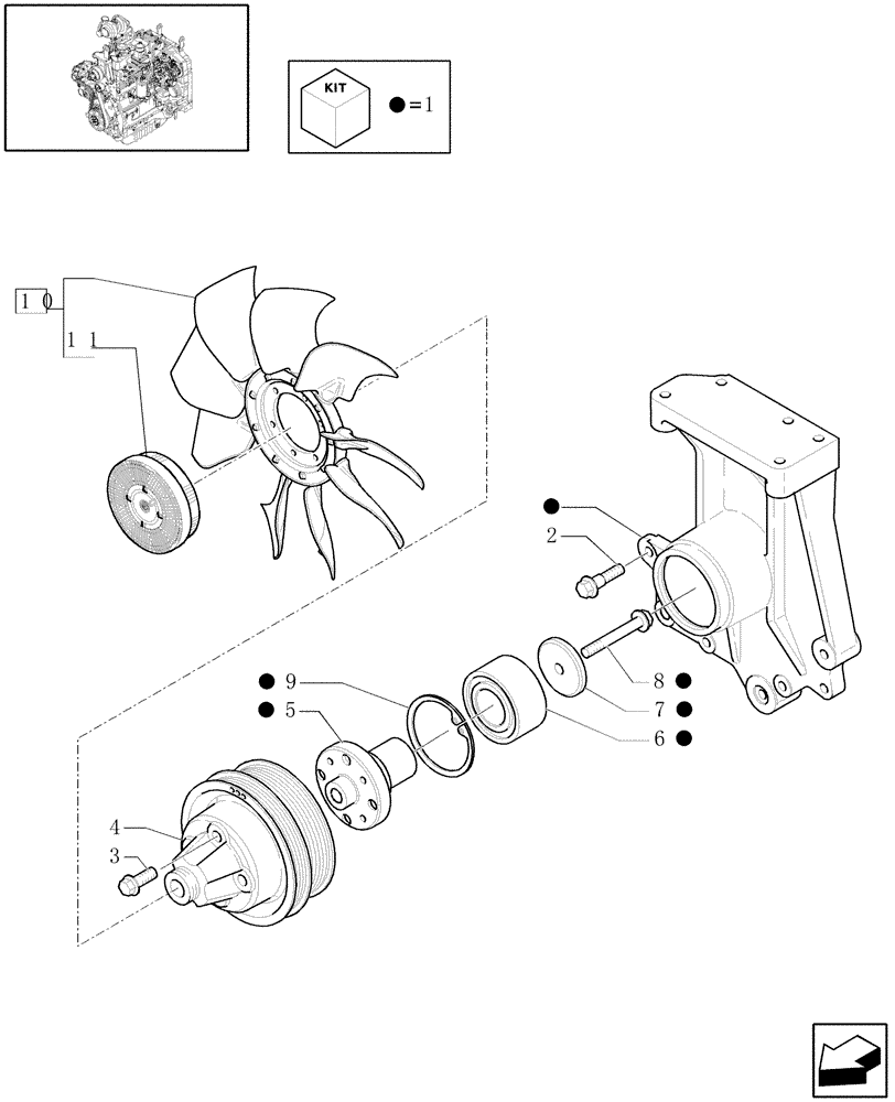 Схема запчастей Case IH MAXXUM 140 - (0.34.5/01) - FAN & PULLEY (STD + VAR.330003-332115-332116) (01) - ENGINE