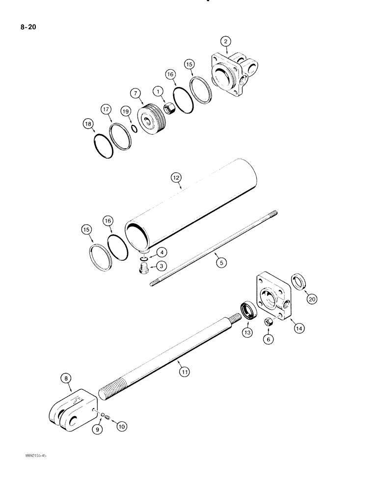 Схема запчастей Case IH 596 - (8-20) - TRANSPORT MASTER CYLINDER - 84990C91, CYLINDER PART NUMBER IS STAMPED ON THE TUBE (08) - HYDRAULICS