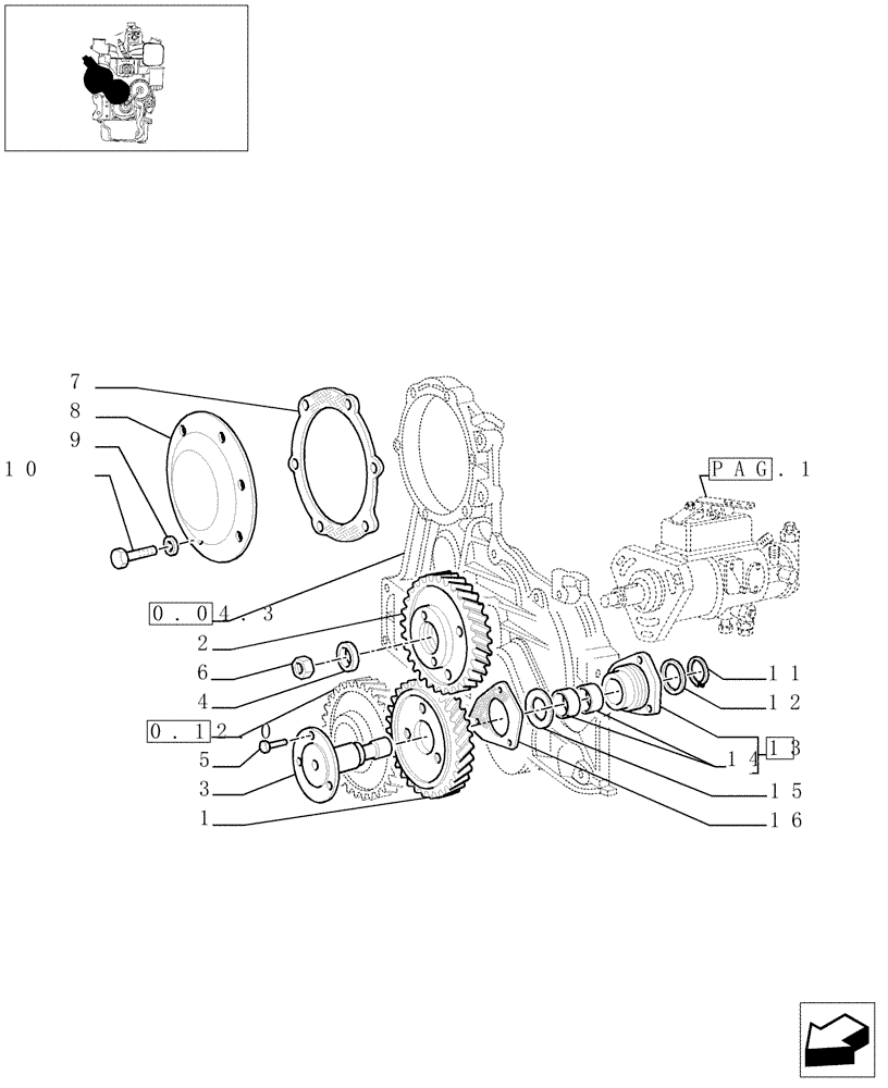 Схема запчастей Case IH JX55 - (0.14.0[02]) - FUEL INJECTION PUMP DRIVE GEARS (BEFORE S/N 13286) (01) - ENGINE